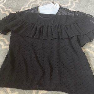 Black sheer ruffled top with stiched detail
